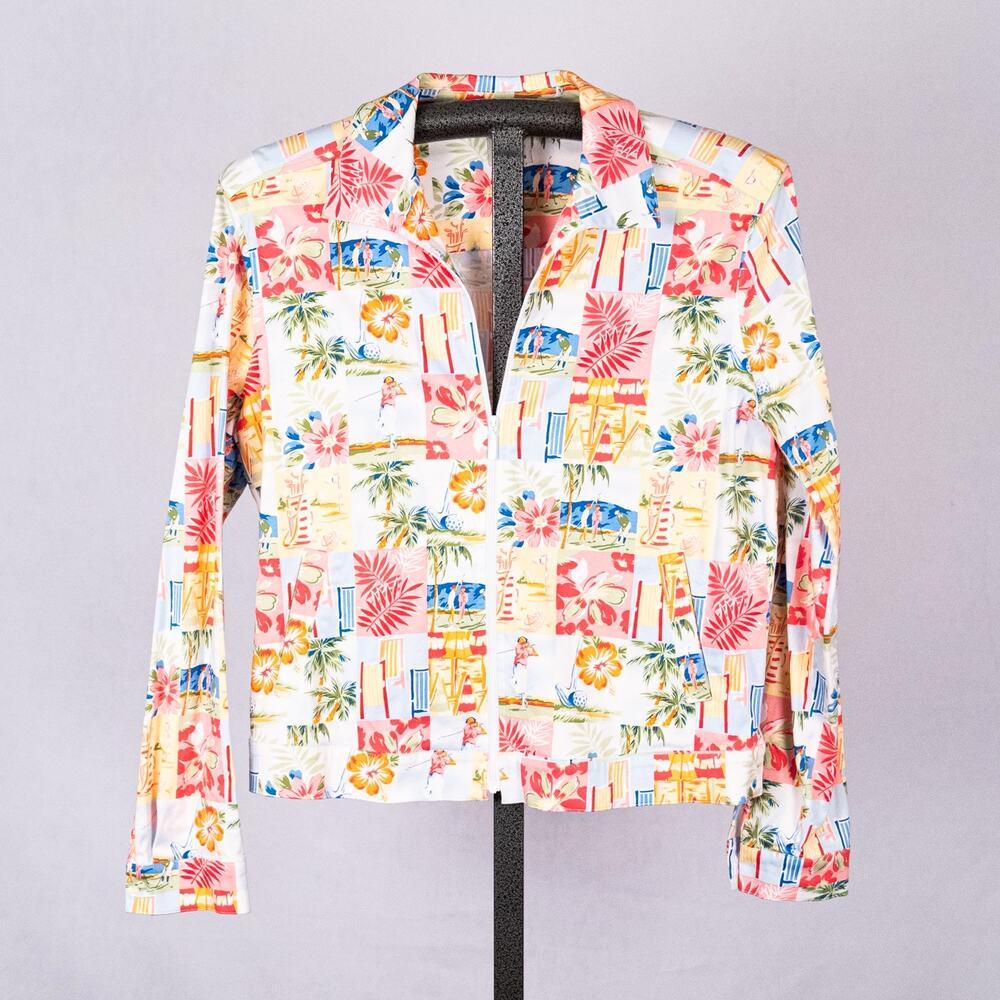EP PRO Womens SZ MEDIUM Colorful Golf Theme Jacket Full Zip Resortwear Tropical